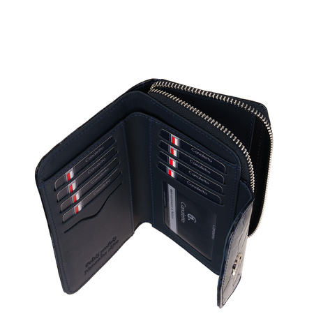 Damski portfel skórzany Canaletto – granatowy lakierowany z RFID | Elegancja i bezpieczeństwo PD1445s287 RFID