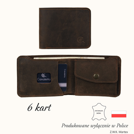 Portfel Męski Slim Vintage Canaletto, 6 kart drobne i banknoty PM2458s335