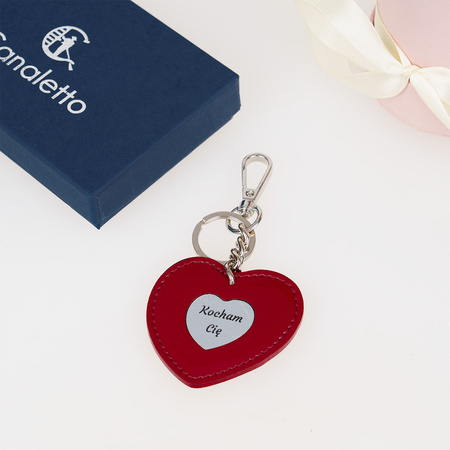 Skórzany brelok serce "Kocham Cię" grawer na łańcuszku ze skóry E24s352