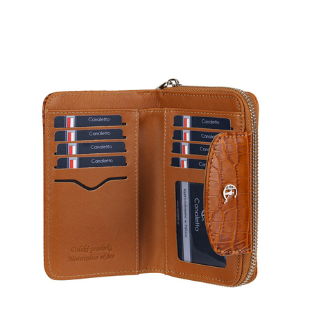 Damski portfel skórzany Canaletto – koniakowy croco z RFID | Elegancja i bezpieczeństwo PD1445s262 RFID