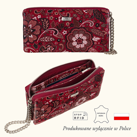 Portfel damski skórzany czerwony BajuBaj duży ręcznie szyty PD2403s167RFID