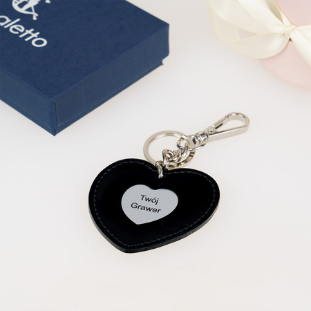 Skórzany brelok serce z grawerem na łańcuszku Idealny na Prezent E24s351