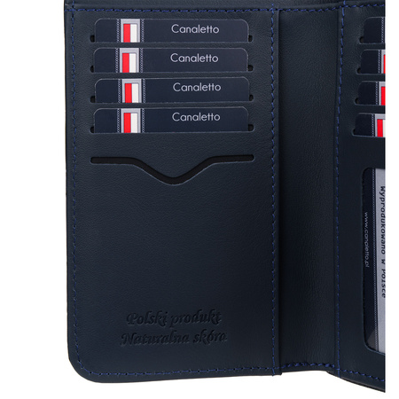 Damski portfel skórzany Canaletto – granatowy lakierowany z RFID | Elegancja i bezpieczeństwo PD1445s287 RFID