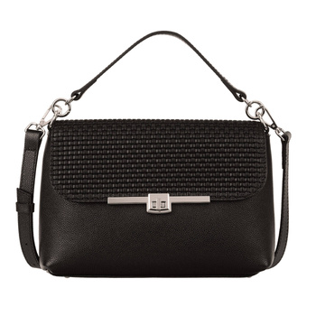 Średniej wielkości torebka skórzana Canaletto z klapką o wzorze plecionki i srebrnym zapięciem obrotowym TD853s33t1