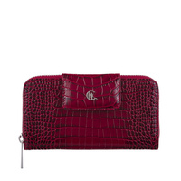 Damski portfel skórzany z suwakiem Canaletto croco bordowy PD2006s162 RFID